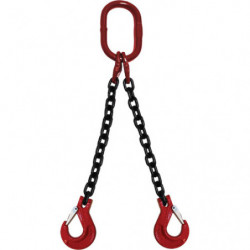 Chain Sling, Grade 100 Chain, Double Legs, Oblong & Slip Hooks, 9/32" x 5'