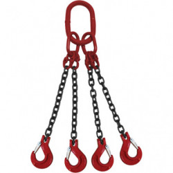 Chain Sling, Grade 80 Chain, Quadruple Legs, Oblong & Slip Hooks, 9/32" x 5'