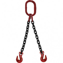 Chain Sling, Grade 80 Chain, Double Legs, Oblong & Grab Hooks, 9/32" x 5'
