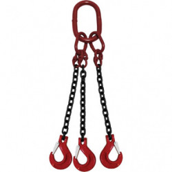 Chain Sling, Grade 100 Chain, Triple Legs, Oblong & Slip Hooks, 1/2" x 10'