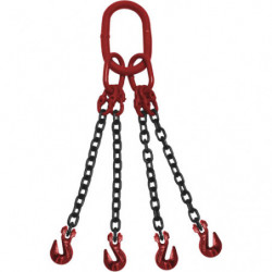 Chain Sling, Grade 100 Chain, Quadruple Legs, Oblong & Grab Hooks, 3/8" x 5'