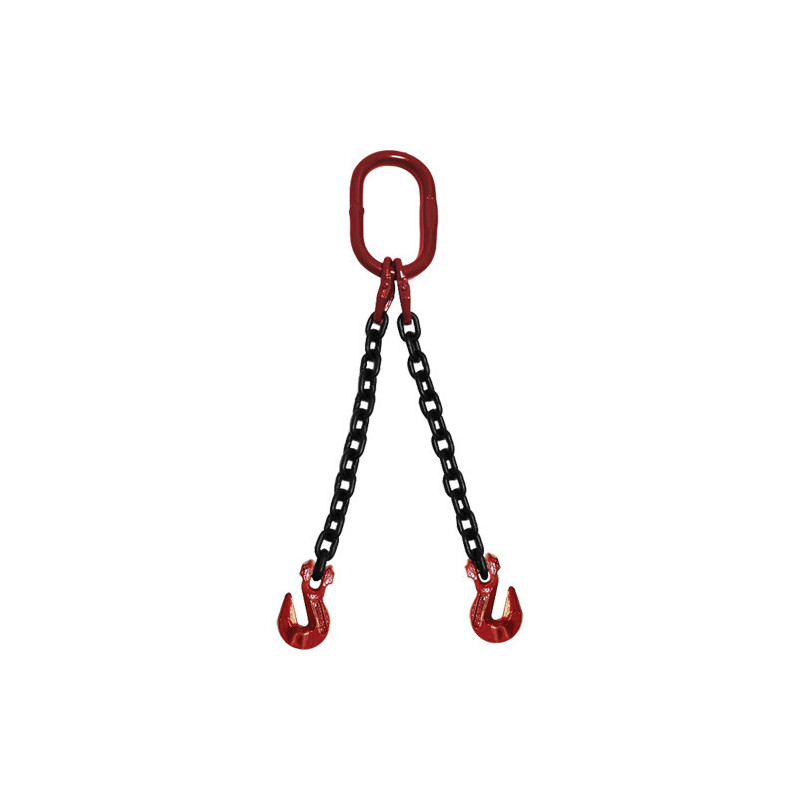 Chain Sling, Grade 100 Chain, Double Legs, Oblong & Grab Hooks, 3/8" x 5'