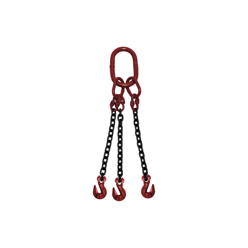 Chain Sling, Grade 80 Chain, Triple Legs, Oblong & Grab Hooks, 9/32" x 5'