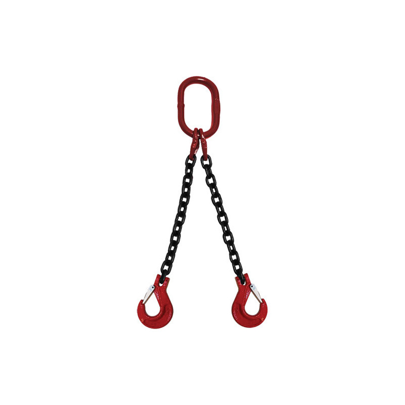 Chain Sling, Grade 80 Chain, Double Legs, Oblong & Slip Hooks, 3/8" x 5'