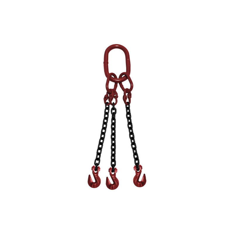 Chain Sling, Grade 80 Chain, Triple Legs, Oblong & Grab Hooks, 3/8" x 5'