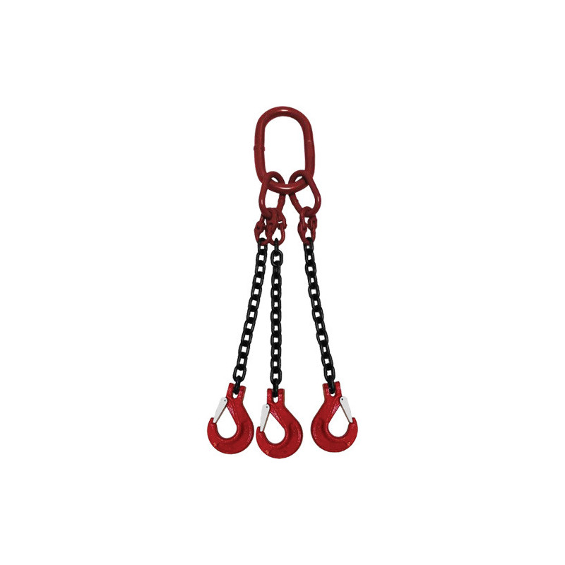 Chain Sling, Grade 80 Chain, Triple Legs, Oblong & Slip Hooks, 3/8" x 5'