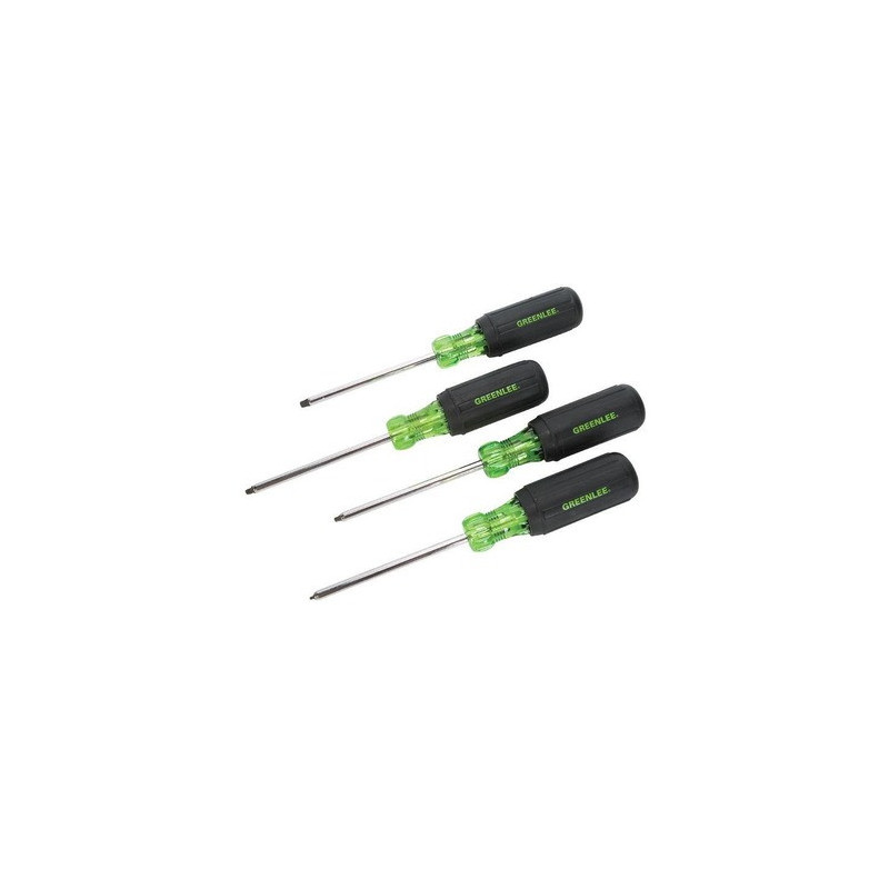 4-Piece Square-Recess Tip Driver Set, Contains - 0 x 4", 1 x 4", 2 x 4", & 3 x 4"