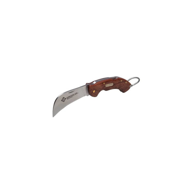 Folding Knife, 2-5/8" Stainless Steel Hawk Bill, Wood