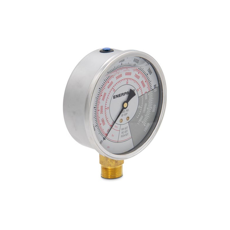 GF50P, Hydraulic Force and Pressure Gauge, Imperial Scale, for use with 50 Ton Cylinders