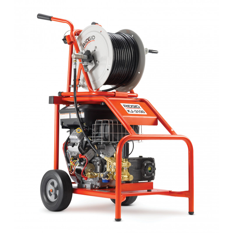 KJ-3100 Jetter with Pulse – H-111 and H-112 14" NPT Nozzles – H-38 Hose Reel with 200' x 38" (61 m x 10 mm) ID Jet Hose – 50'